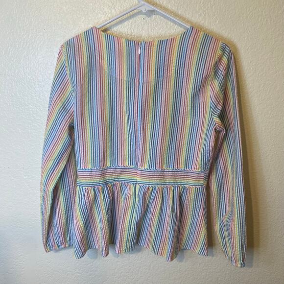 J Crew Seersucker Gauzy Cotton Rainbow Striped Blouse Size 4 - Picture 4 of 5